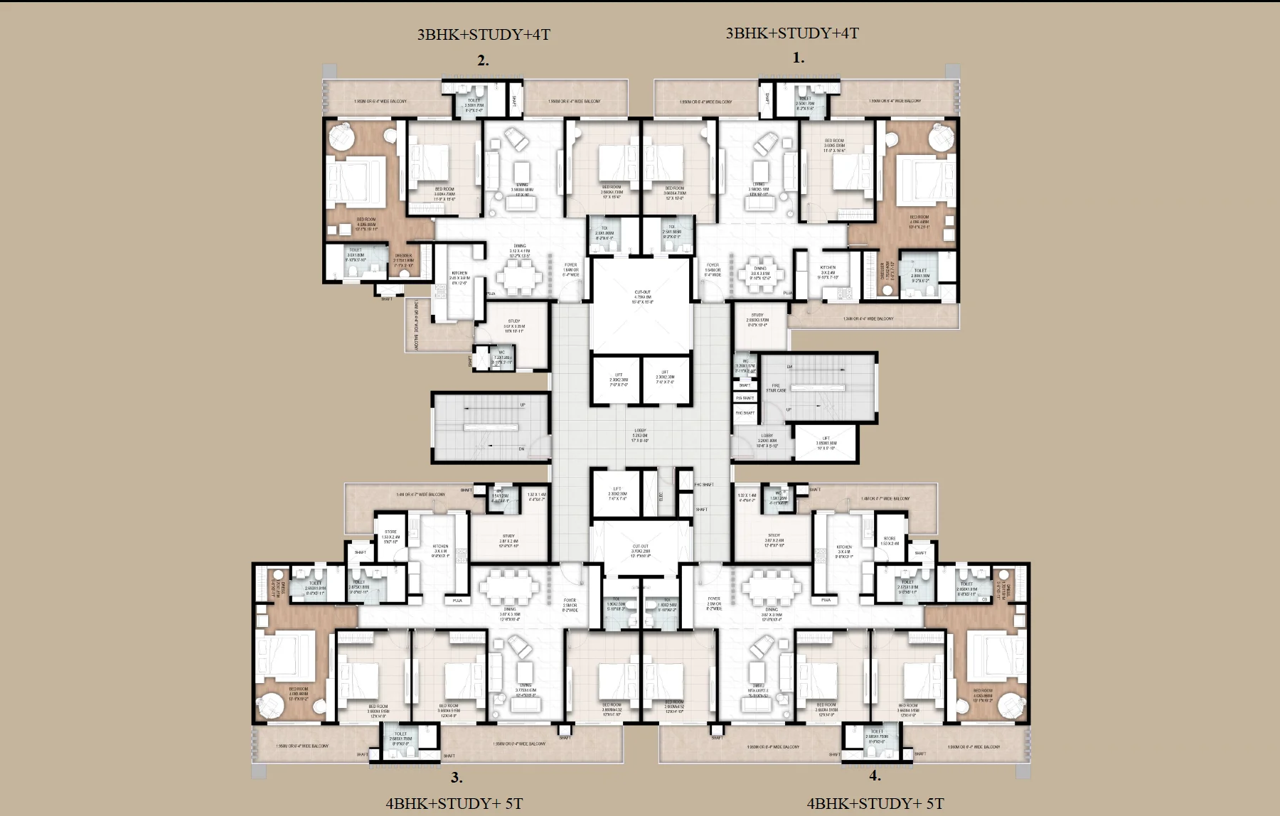 Forbes Fab Luxe Residences — cluster floor plan showing 4 units per floor layout